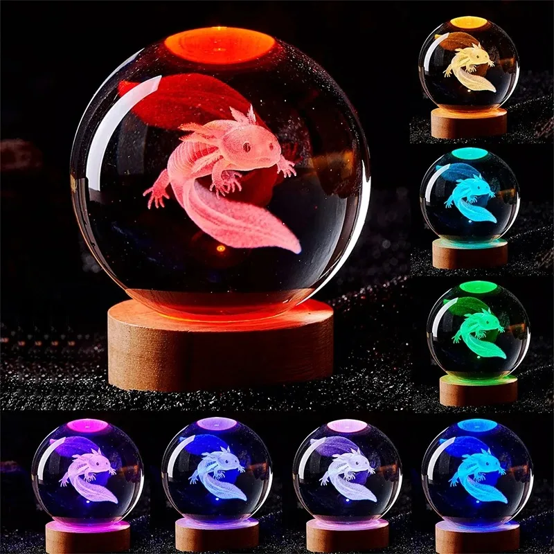 3D Axolotl Laser Engraved Crystal Ball - Imagen 3